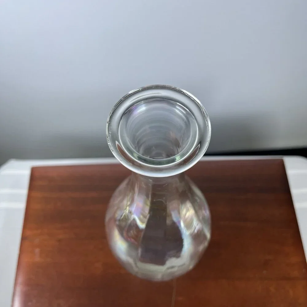 Vintage Iridescent Rainbow Handblown MCM Clear Art Glass Toscany Decanter Genie